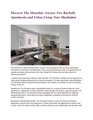 Discover The Shoreline Luxury New Rochelle Apartments and Urban Living Near Manhattan