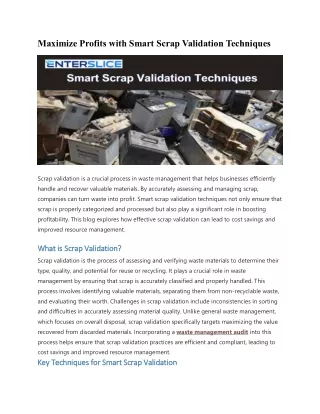 Smart Scrap Validation Key Techniques