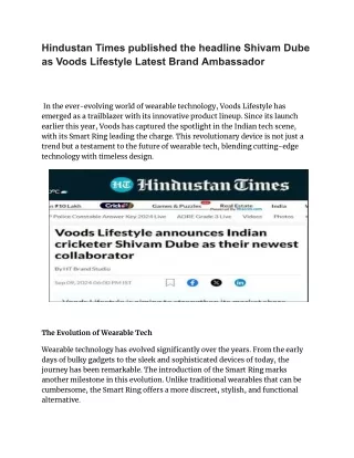 Hindustan Times published the headline Shivam Dube as Voods Lifestyle Latest Brand Ambassador