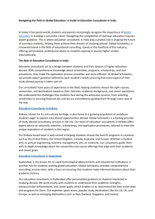Navigating the Path to Global Education A Guide to Education Consultants