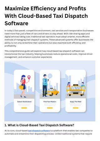 Maximize Efficiency and Profits With Cloud-Based Taxi Dispatch Software