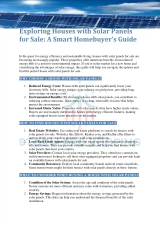 Exploring Houses with Solar Panels for Sale