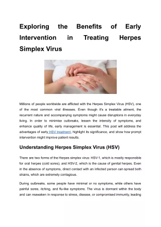 Exploring the Benefits of Early Intervention in Treating Herpes Simplex Virus