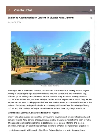 Exploring Accommodation Options in Vivanta Katra Jammu