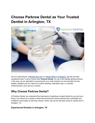 Choose Parkrow Dental as Your Trusted Dentist in Arlington, TX