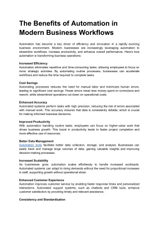 The Benefits of Automation in Modern Business Workflows