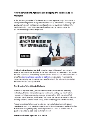 How Recruitment Agencies are Bridging the Talent Gap in Malaysia