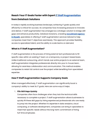 Reach Your IT Goals Faster with Expert IT Staff Augmentation from DataSack Solutions