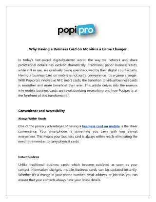 Transform Your Networking with Mobile Business Cards by Popipro