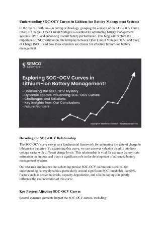 Understanding SOC-OCV Curves in Lithium-ion Battery Management Systems