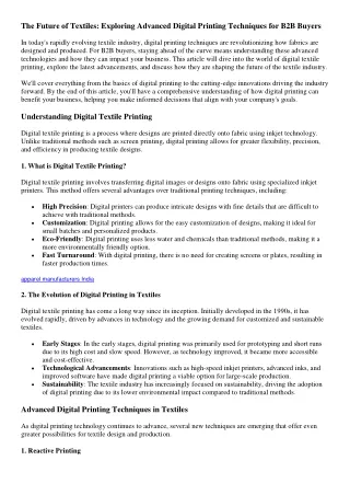 The Future of Textiles Exploring Advanced Digital Printing Techniques for B2B Buyers