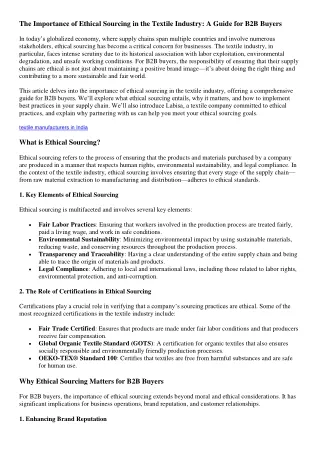 The Importance of Ethical Sourcing in the Textile Industry A Guide for B2B Buyers