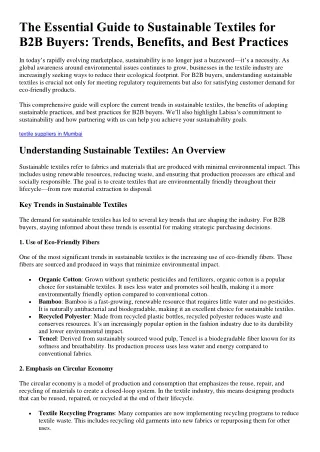 The Essential Guide to Sustainable Textiles for B2B Buyers Trends, Benefits, and Best Practices