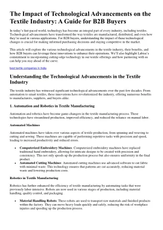 The Impact of Technological Advancements on the Textile Industry A Guide for B2B Buyers