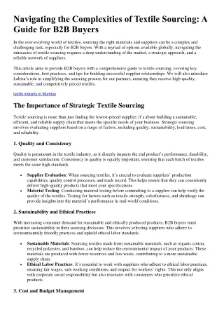 Navigating the Complexities of Textile Sourcing A Guide for B2B Buyers