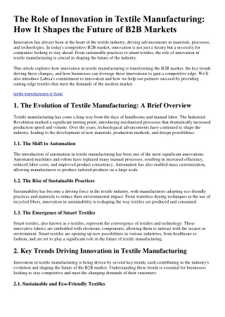 The Role of Innovation in Textile Manufacturing How It Shapes the Future of B2B Markets