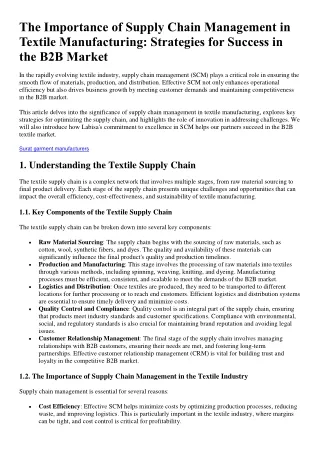 The Importance of Supply Chain Management in Textile Manufacturing Strategies for Success in the B2B Market