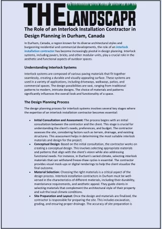The Role of an Interlock Installation Contractor in Design Planning in Durham