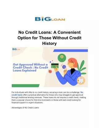 No Credit Loans Made Easy – BigLoan Offers Fast Approval