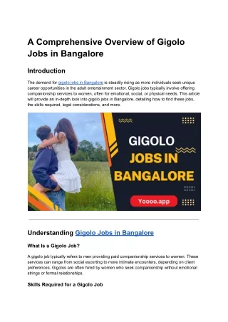A Comprehensive Overview of Gigolo Jobs in Bangalore