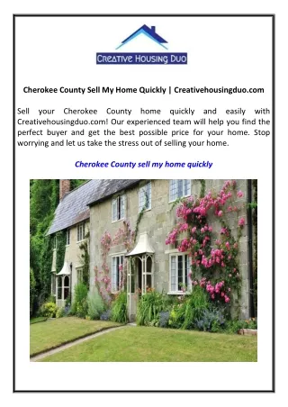Cherokee County Sell My Home Quickly Creativehousingduo.com