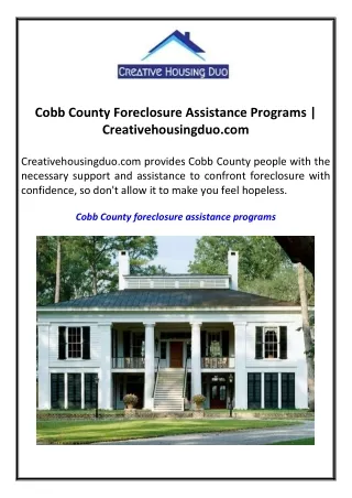 Cobb County Foreclosure Assistance Programs  Creativehousingduo.com