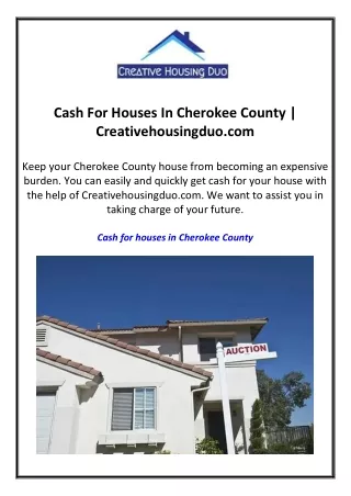 Cash For Houses In Cherokee County  Creativehousingduo.com