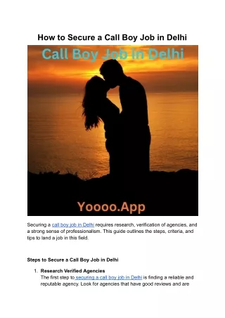 How to Secure a Call Boy Job in Delhi Step-by-Step Guide