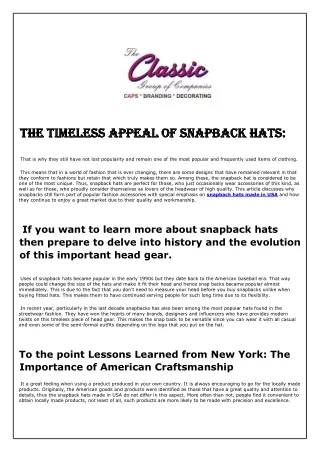The Timeless Appeal of Snapback Hat