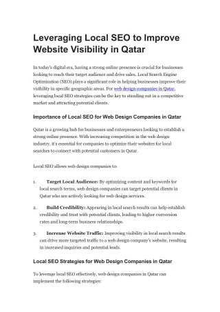 Leveraging Local SEO to Improve Website Visibility in Qatar