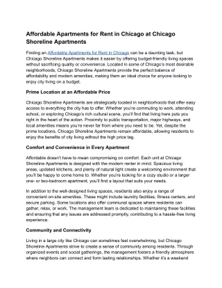 Affordable Apartments for Rent in Chicago at Chicago Shoreline Apartments