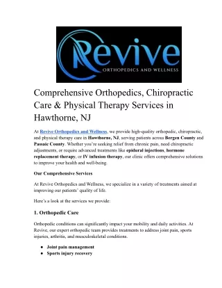 Comprehensive Orthopedics, Chiropractic Care & Physical Therapy Services in Hawthorne, NJ