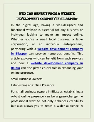 Who Can Benefit from a Website Development Company in Bilaspur?