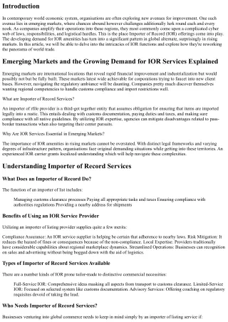 Emerging Markets and the Growing Demand for IOR Services Explained