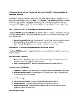 Enhanced Maternal and Fetal Care with the Edan F9_F9 Express Fetal & Maternal Monitor