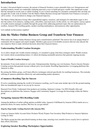 Join the Malice Online Business Group and Transform Your Finances
