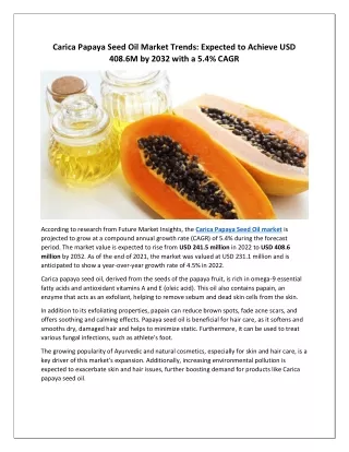 Carica Papaya Seed Oil Market