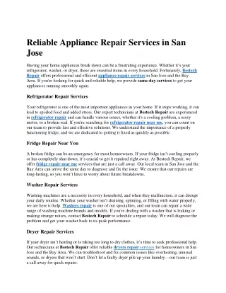 Reliable Appliance Repair Services in San Jose