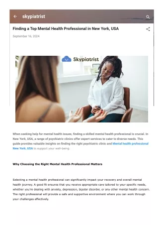 Finding a Top Mental Health Professional in New York, USA