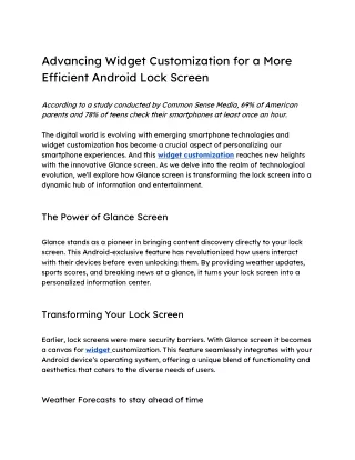 Advancing Widget Customization for a More Efficient Android Lock Screen