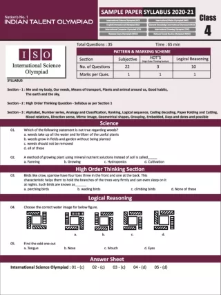 International Science Olympiad (ISO) Class 4 Sample Paper