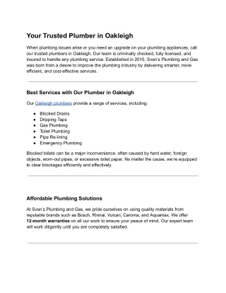 Your Trusted Plumbing Partner in Oakleigh