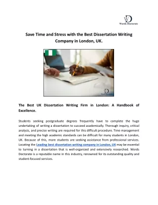 Save Time and Stress with the Best Dissertation Writing Company in London, UK