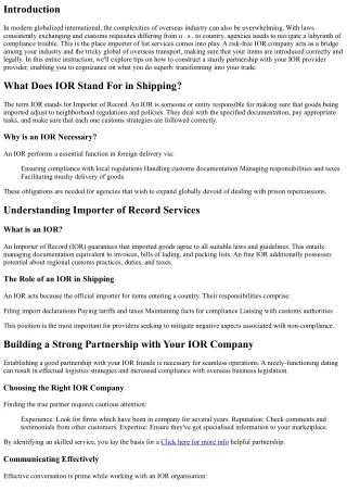 Building a Strong Partnership with Your IOR Company