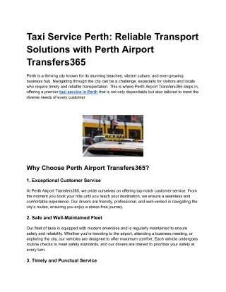 Taxi Service Perth -Reliable Transport Solutions with Perth Airport Transfers365