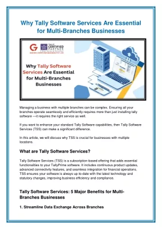 Why Tally Software Services Are Essential for Multi-Branches Businesses