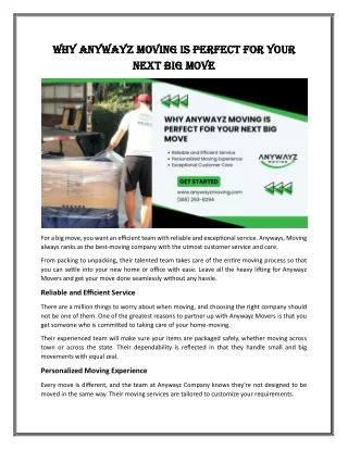 Why Anywayz Moving Is Perfect for Your Next Big Move