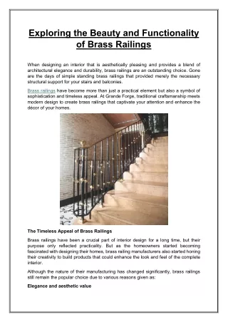 Exploring the Beauty and Functionality of Brass Railings