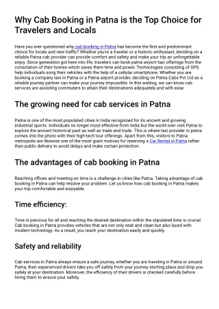 Why Cab Booking in Patna is the Top Choice for Travelers and Locals