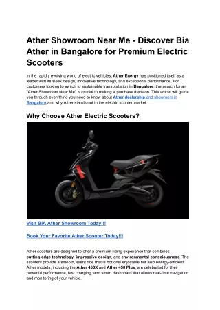 Ather Showroom Near Me - Discover Bia Ather in Bangalore for Premium Electric Scooters